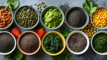 Collection of Nutritious Superfoods on Kitchen Table