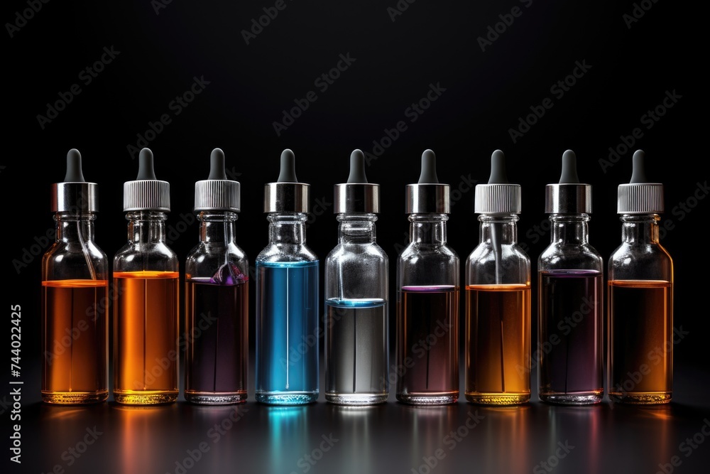 Leinwandbilder row of bottles with different liquids, versatile for various projects