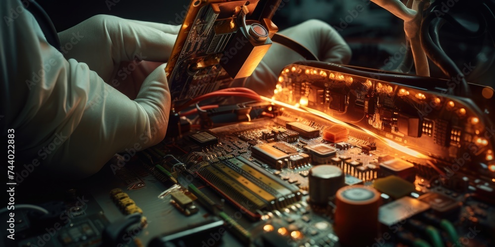 Fototapete close up of a person working on a computer. suitable for technology concepts