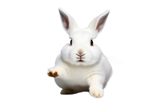 a high quality stock photograph of a single cute happy rabbit isolated on a white background