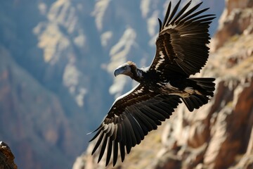 Cóndor en vuelo sobre cañón
