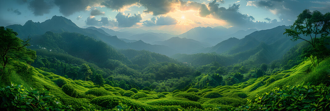 Tea plantation HD 8K wallpaper Stock Photographic Image,
Green mountain landscape with green leaves on it