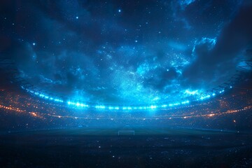 Realistic concept As the evening twilight descends, the stadium lights come alive, resembling a constellation - obrazy, fototapety, plakaty