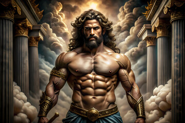 Obraz premium Zeus, Greek god, Greek mythology, god of heaven, lightning and thunder, head of the twelve Olympian gods, titans, kronos, rhea, 