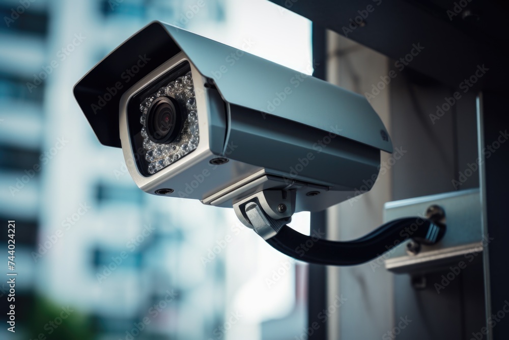 Poster A security camera mounted on a building. Perfect for security concepts