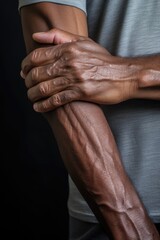 Fototapeta premium Close-up of a person holding their arm. Suitable for medical or healthcare concepts