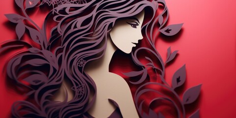 Close up of a woman's face on a vibrant red backdrop, suitable for creative projects