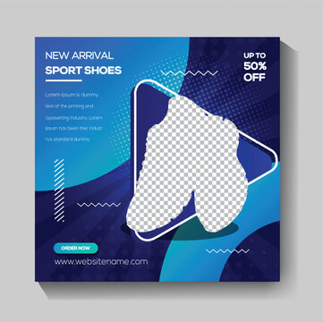 Shoes Social Media Post Design Template. Blue Gradient Color, Modern Shoe Social Media Banner, Instagram Ads Banner Template