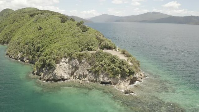 Aerial footage of The Snout Trail in Picton, New Zealand