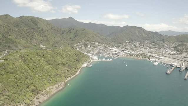 Aerial view of Picton, New Zealand 