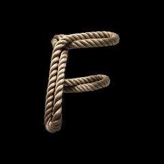 Alphabet F made from rope on black background, Generative AI