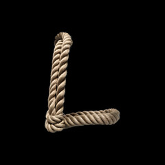 Alphabet L made from rope on black background, Generative AI