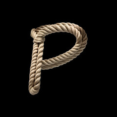 Alphabet P made from rope on black background, Generative AI