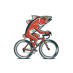 silhouette of a biker with bike, fish running cycle, vector logo design, fish icon, ai logo