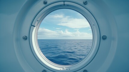 A view of the ocean through a porthole. Suitable for nautical or travel concepts