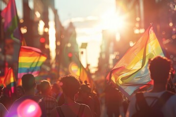 LGBTQ Pride collaborative communication. Rainbow flags colorful compelling diversity Flag. Gradient motley colored red LGBT rights parade festival hidden diverse gender illustration