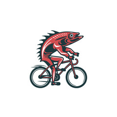 silhouette of a biker with bike, fish running cycle, vector logo design, fish icon, ai logo