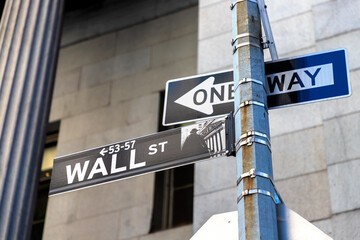 Wall street and One way sign in New York