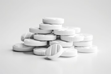 A close-up view of a stack of white pills. Suitable for medical and healthcare concepts
