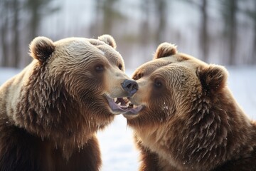 Obraz premium Two brown bears standing side by side. Suitable for wildlife themes