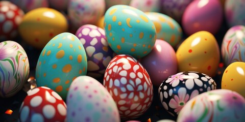 Fototapeta na wymiar Colorful painted eggs on a table, perfect for Easter designs
