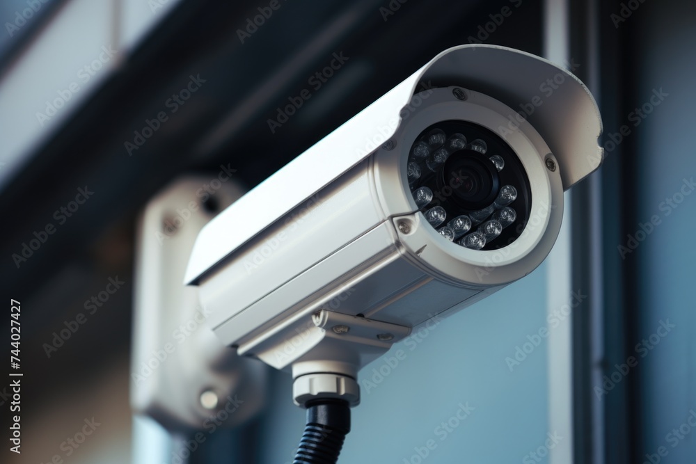 Poster A security camera mounted on a building wall. Ideal for security system concepts
