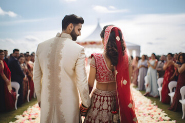 Indian groom and bride in ceremony on Hindu wedding. - obrazy, fototapety, plakaty