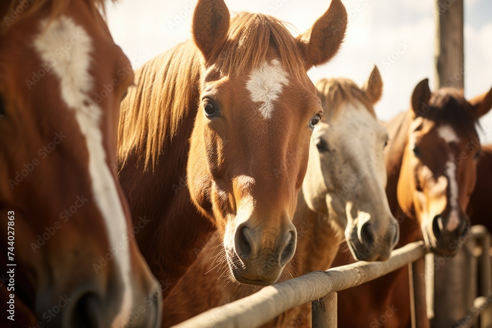 Poster a group of horses standing next to each other. suitable for various projects