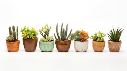 A row of potted plants on a white surface. Perfect for home decor or gardening concepts