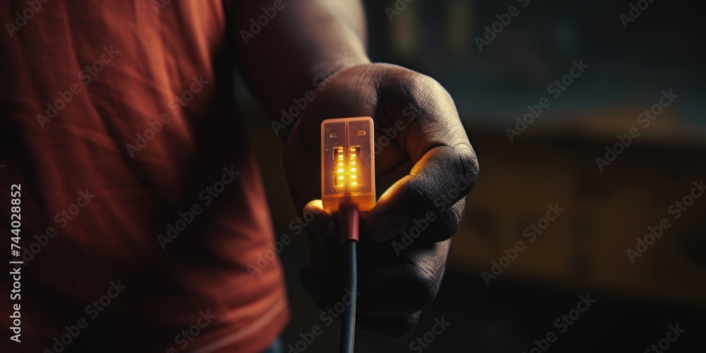 Poster a person holding a yellow light source. suitable for various concepts