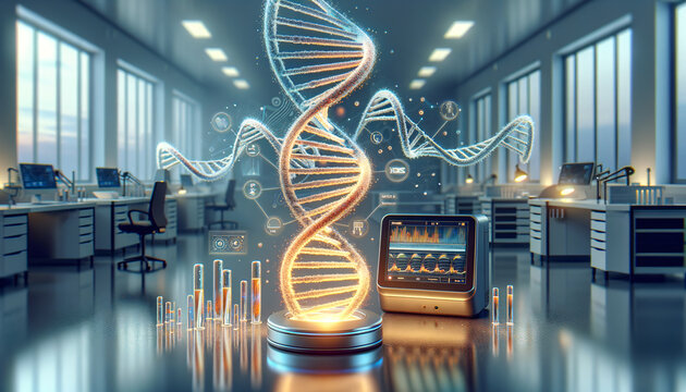 Vibrant DNA sequencing with modern machine in laboratory.