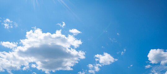 Summer blue sky with cloud gradient light white background. Beauty clear cloudy sky in sunshine calm bright winter background.