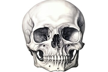 Detailed black and white drawing of a human skull. Suitable for medical or educational purposes