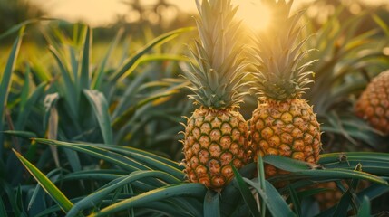 Growing pineapple harvest and producing vegetables cultivation. Concept of small eco green business organic farming gardening and healthy food