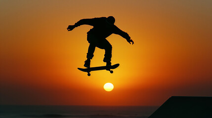 ジャンプしているスケートボーダー　スケボー　スケートボード