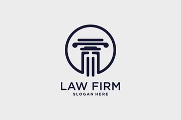 Law firm logo design vector template symbol of justice with pillar icon and creative idea