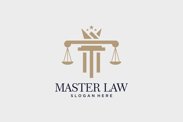 Law firm logo design vector template symbol of justice with crown icon and creative idea