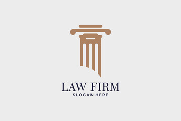 Law firm logo design vector template symbol of justice with pillar icon and creative idea