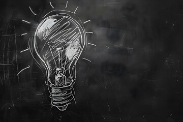 Conceptual lightbulb sketch on blackboard Represents creativity innovation and brainstorming in business. Concept Business Innovation, Creativity Concept, Lightbulb Sketch, Brainstorming Ideas - obrazy, fototapety, plakaty