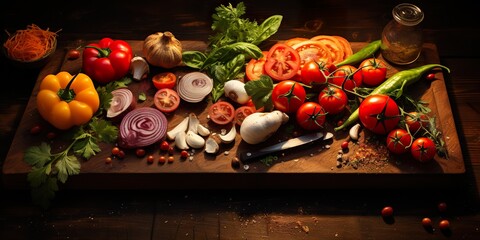 Obraz na płótnie Canvas Vegetables wooden board, ingredients of food