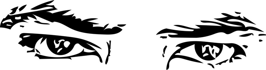 Vector illustration of an angry man eyes in black and white 