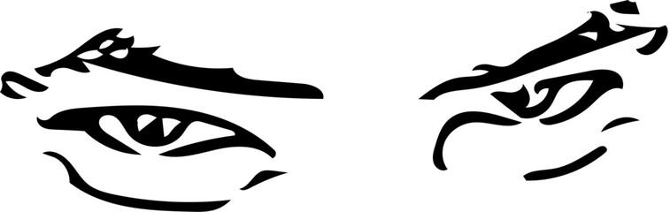 Vector illustration of smiling and laughing man eyes in black and white