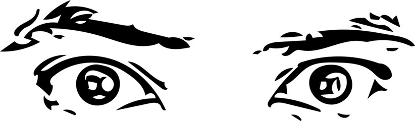 Vector illustration of a man eyes showing fear and danger in black and white