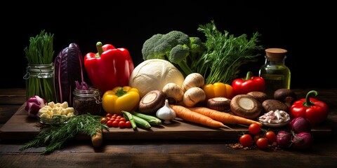Vegetables wooden board, ingredients of food