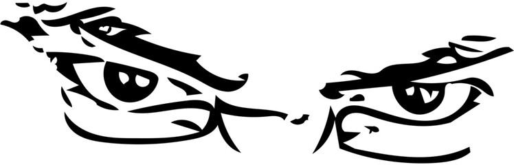Vector illustration of angry screaming male eyes in black and white 
