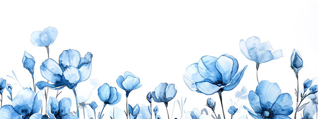 Fototapeta na wymiar Watercolor blue spring flower frame on white background.