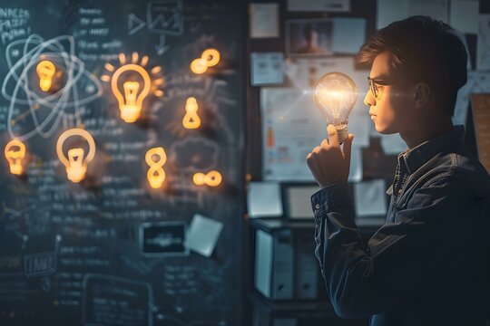 Entrepreneur brainstorming innovative ideas and designs for a startup venture plan. Concept Tech Solutions, Sustainable Products, Social Impact, Creative Services, Wellness Innovations