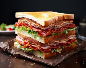 Turkey Club Sandwich , blank templated, rule of thirds, space for text, isolated white background