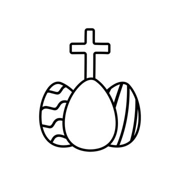 Tree Easter eggs with christian cross in doodle style