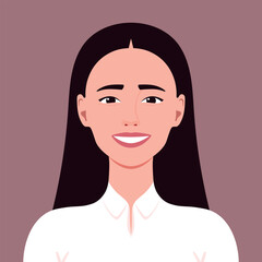 Portrait of a young smiling woman. Facial expression of a joy and happiness. Vector illustration